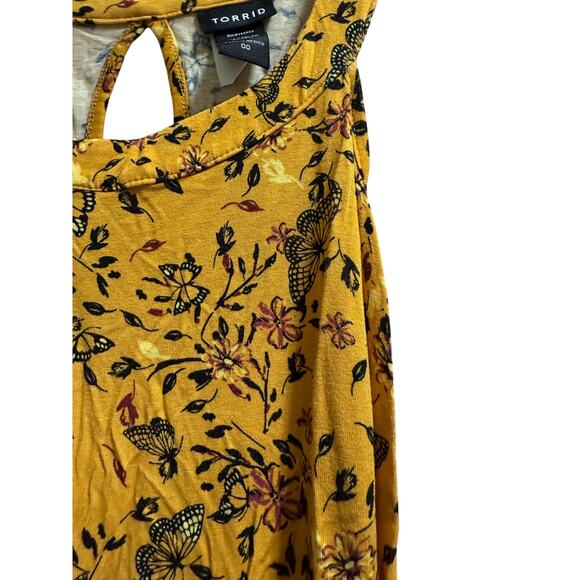 Torrid Yellow Floral & Butterfly Sleeveless Blouse - Size 00 (Medium) - Picture 4 of 6